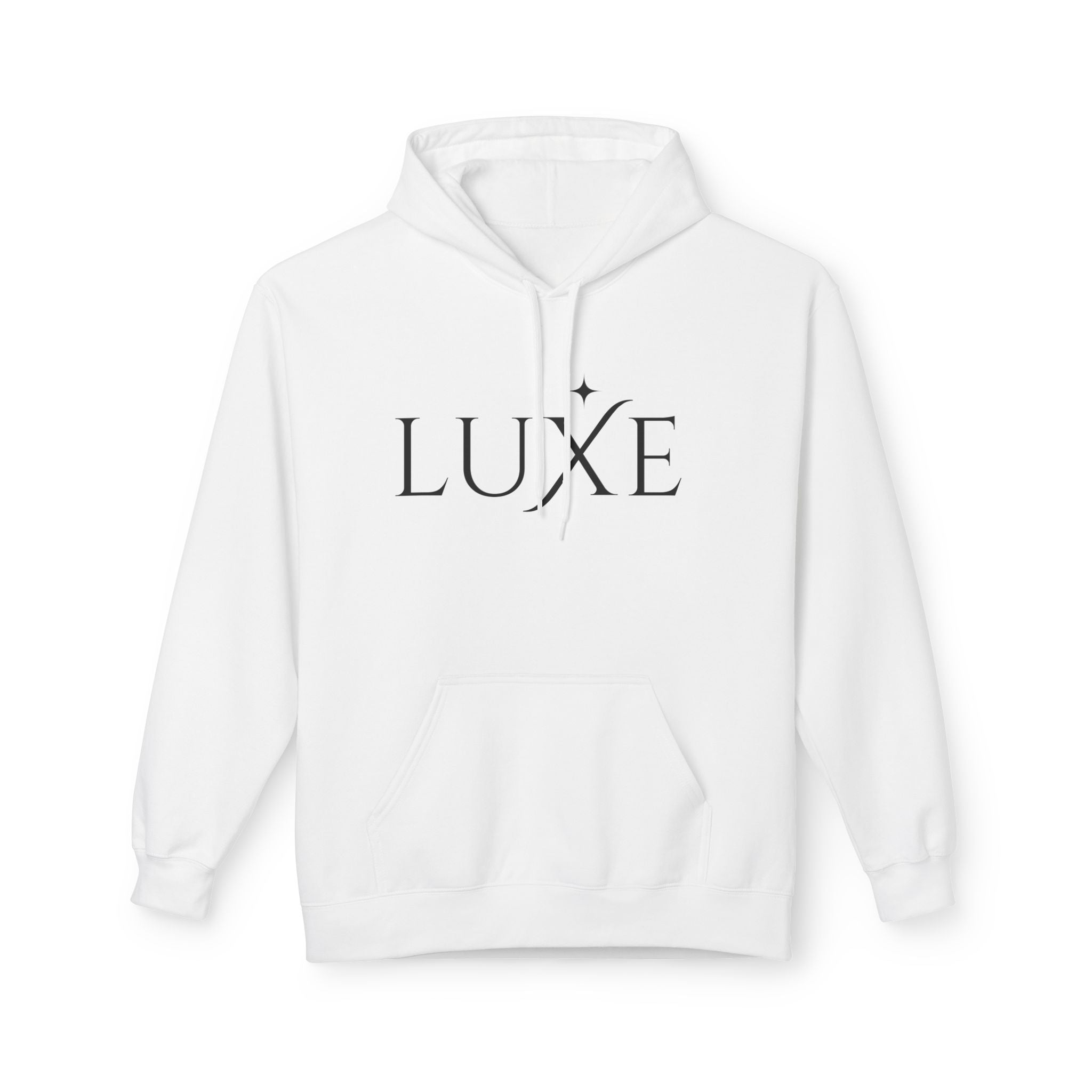 Luxe Minimalist Logo Hoodie — Chic White Fleece Pullover