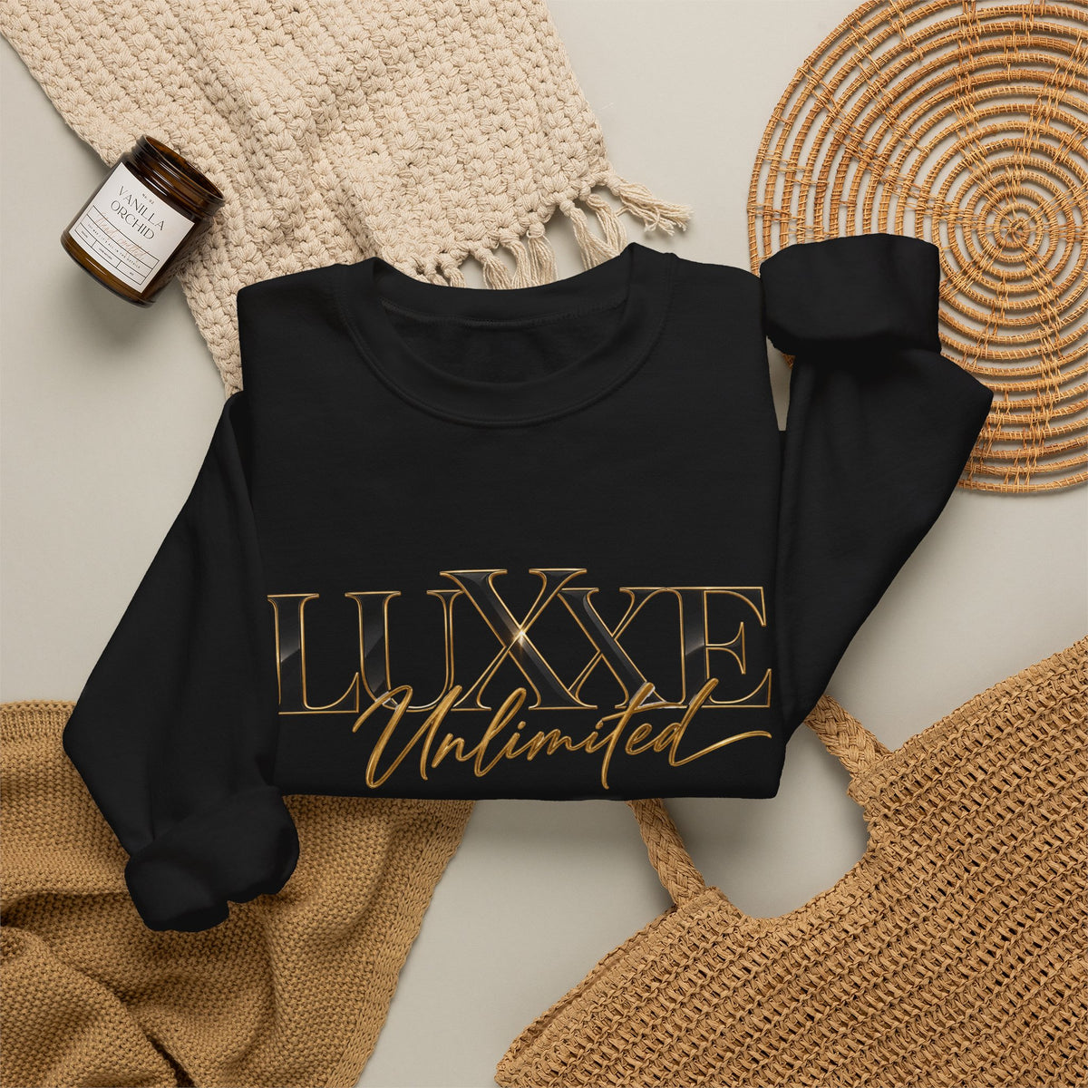 Crewneck Sweatshirt — "LUXXE Unlimited" Gold Script Logo
