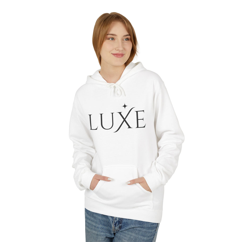 Luxe Minimalist Logo Hoodie — Chic White Fleece Pullover