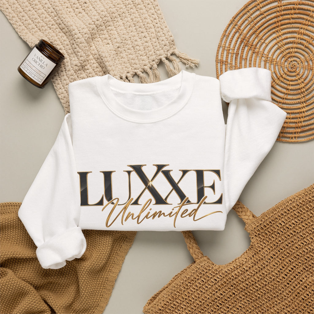 Crewneck Sweatshirt — "LUXXE Unlimited" Gold Script Logo