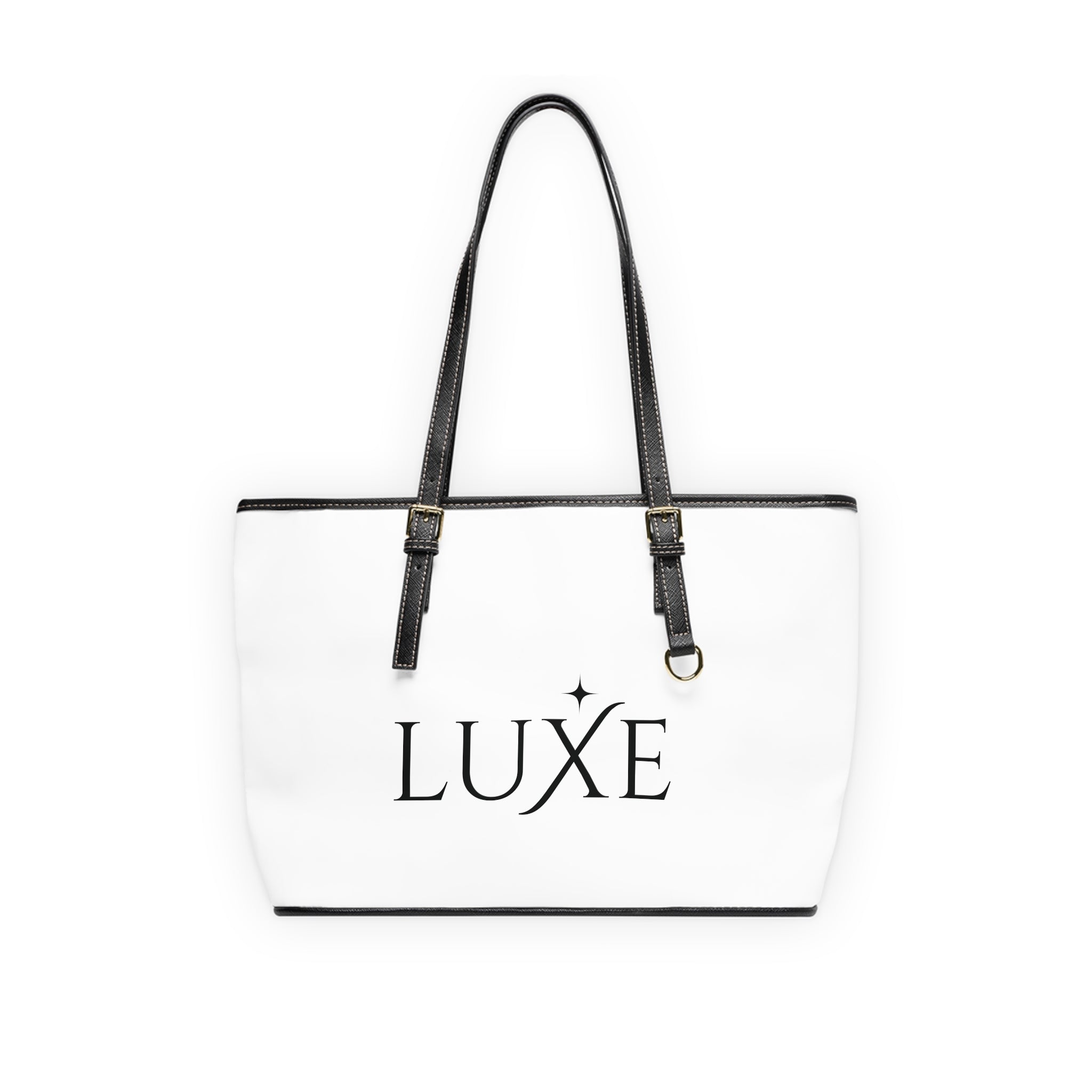 Luxe PU Leather Shoulder Bag — Chic White Tote with 'LUXE' Logo