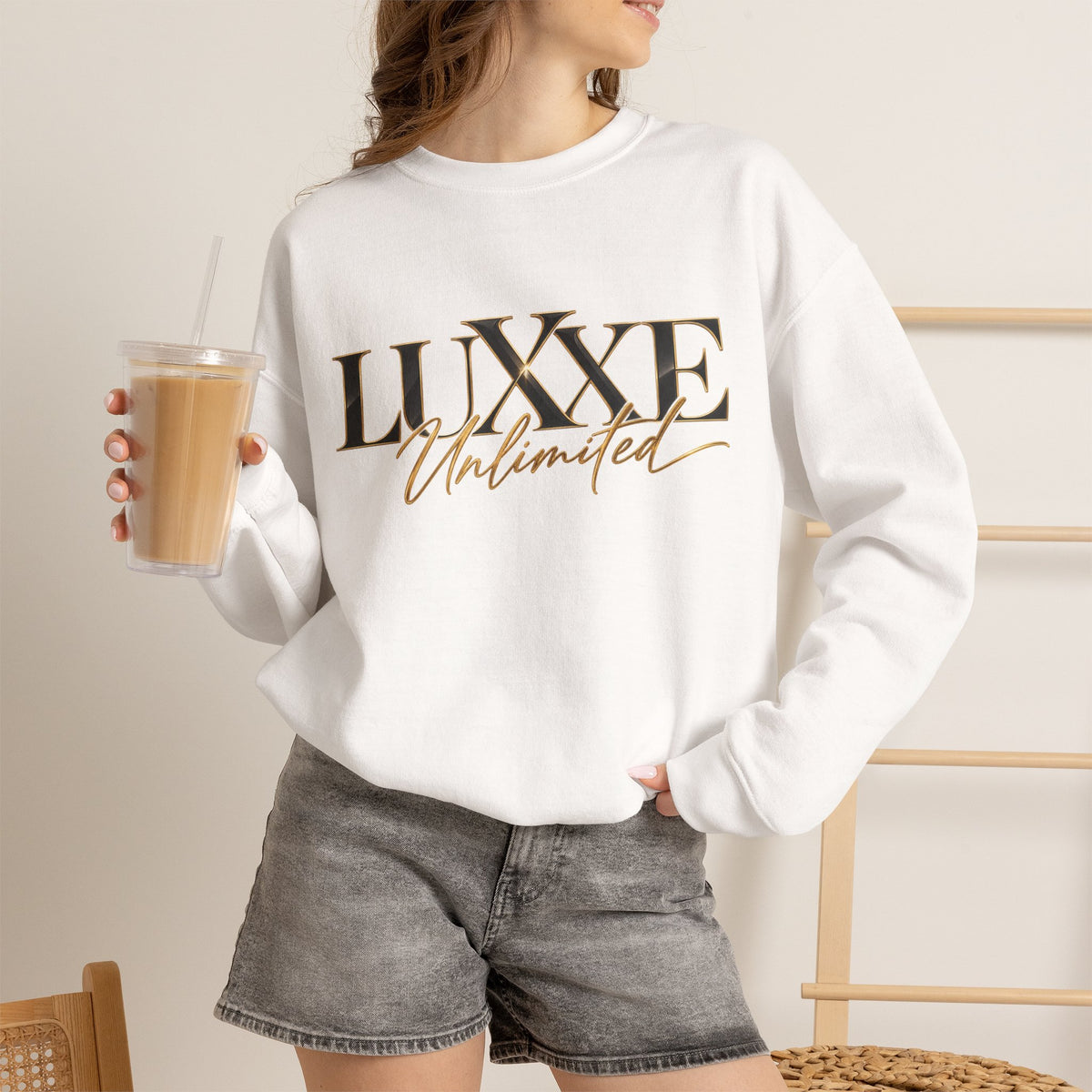 Crewneck Sweatshirt — "LUXXE Unlimited" Gold Script Logo