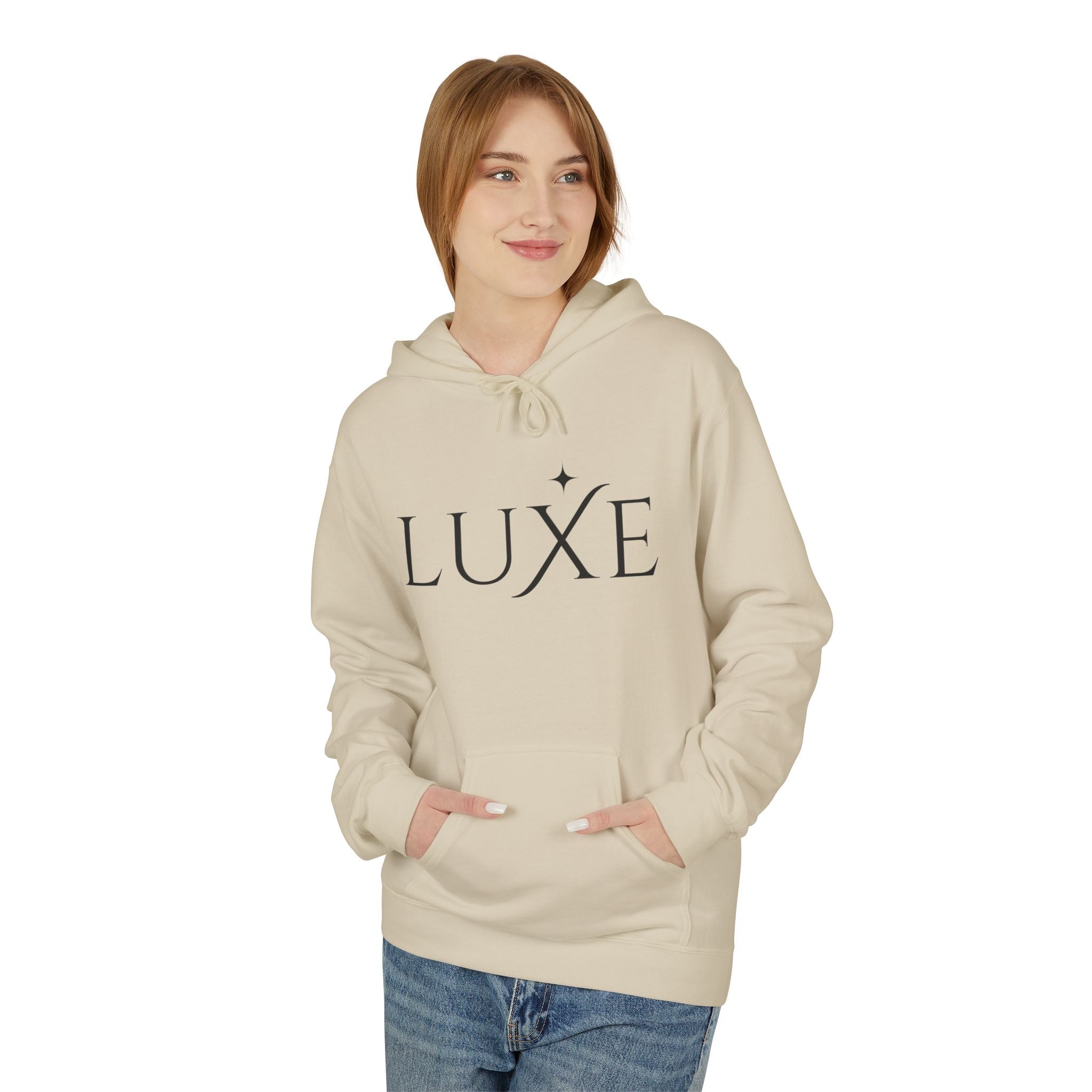 Luxe Minimalist Logo Hoodie — Chic White Fleece Pullover